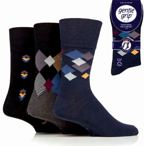 Pánske ponožky Gentle Grip METRO ARGYLE lem bez gumičiek 3 páry