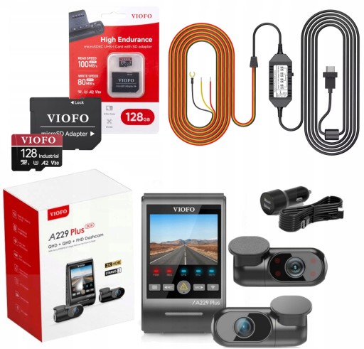 VIOFO A229 PLUS 3-канальный видеорегистратор 2K ПЕРЕДНИЙ ЗАДНИЙ ИНТЕРЬЕР FHD GPS BT + 128 ГБ ACC