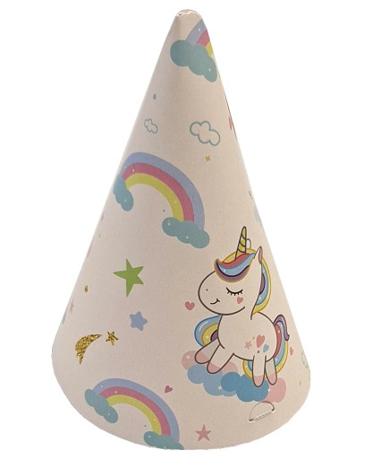 Шапочки на день народження Єдиноріг - 6 шт.