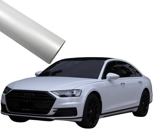 ФОЛЬГА БЕЛАЯ АТЛАСНАЯ ЖЕМЧУЖНАЯ 20м x 152см МАТОВАЯ ХРОМНАЯ АВТОМОБИЛЬНАЯ САМОКЛЕЯЩАЯСЯ