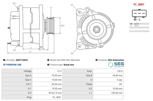 A0071(SEG) - Абсолютно новий oem seg генератор