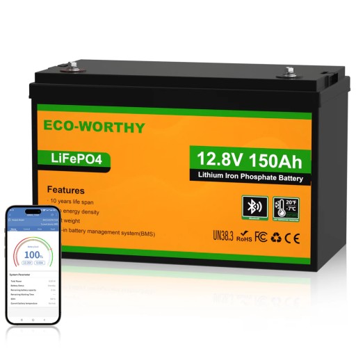 Eco worthy 12v 150ah smart lifepo4 акумулятор eco worthy bluetooth 17 кг