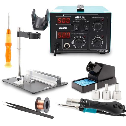 YIHUA 852D+ ГОРЯЧА ПОВІТРЯНА СТАНЦІЯ + ФОРСУНКИ + ПЛАТФОРМА ДЛЯ ПХД