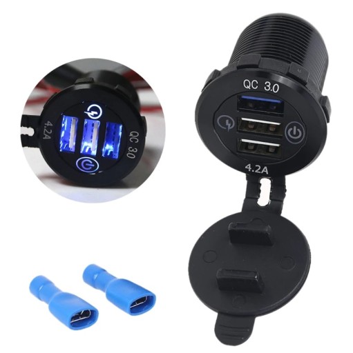 3.0 QC USB АВТОМОБІЛЬНИЙ ЗАРЯДНИЙ ПРИСТРІЙ 4.2A РОЗЕТКА СИНЯ