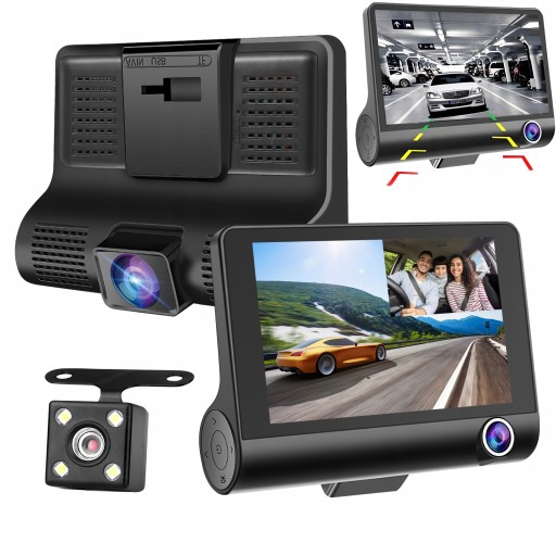 Kamera Cofania Samochodowy Monitor Dvr Full Hd Przód Tył 3 Kamery 4 Cale