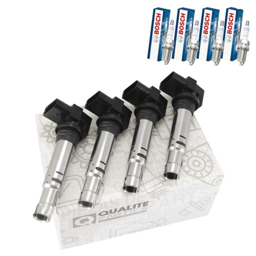 03.6905715A 0242236565 - 4x котушка + свічки vw bora golf 4v vi passat tiguan touran 1.4 1.6 fsi tsi
