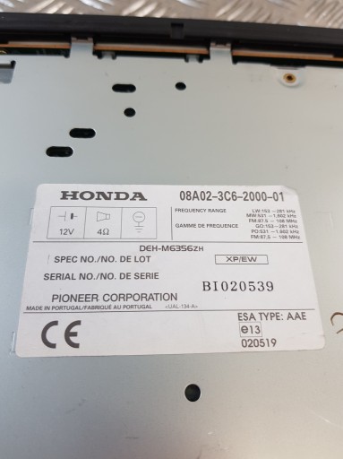 RADIO DEH-M6356ZH HONDA HR-V e LIFT 03R