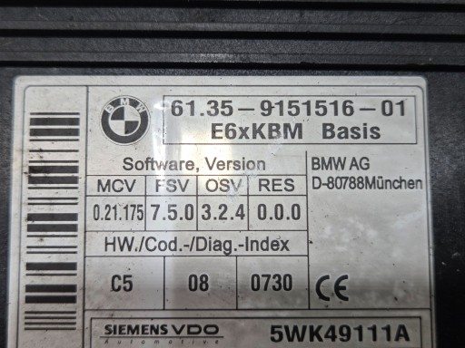 modul vezerlő egység KOMFORTU BMW E60 E61 LCI OE 9151516 (0001268)