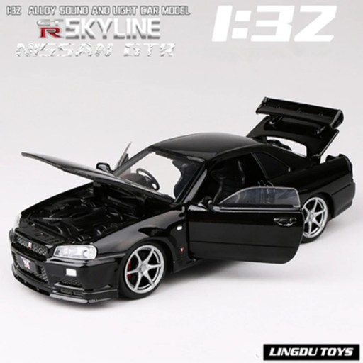 Czarny 1: 32 Nissan Skyline Ares GTR R34 ALOY Model samochodu sportowego Di