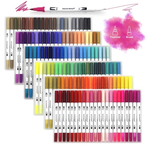 Dual Tip Brush Markers Pens:12 Colored Calligraphy Pens, Dual Tip Markers  For Adult Coloring Felt Tip Watercolor Pens For Books Drawing Planner  Calendar Art Markers Sketch Pen School Supplies. - Temu