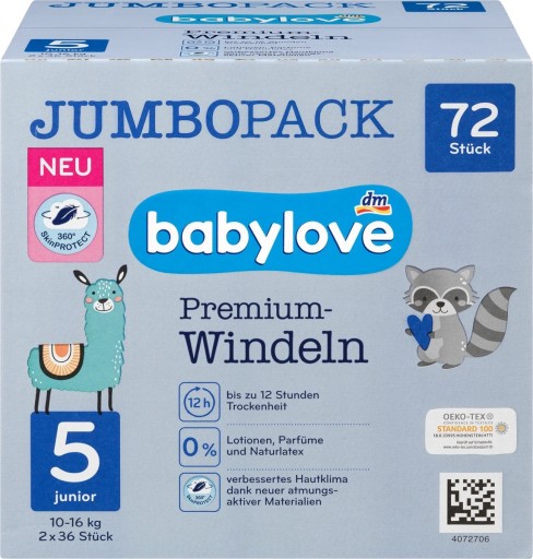 Підгузки Babylove PREMIUM WINDELN 5 розмір 10-16 кг 72 шт.