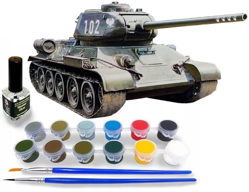 T-34 RUDY 102 MODEL DO SKLEJANIA CZOŁG ŚREDNI FARBY PĘDZELKI KLEJ