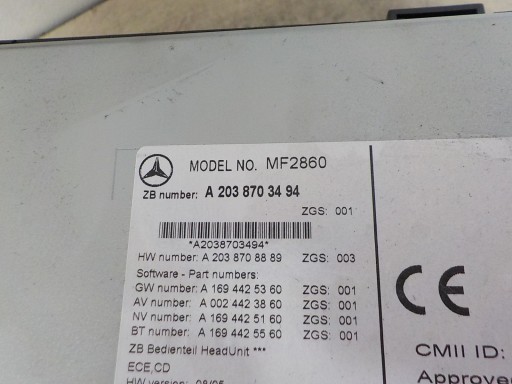 MERCEDES-BENZ KLASA C W203 RADIO fabbrica A2038703494