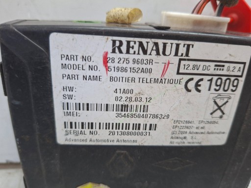 module control unit TCU 282759603R RENAULT KANGOO II Z.E FLUENCE Z.E