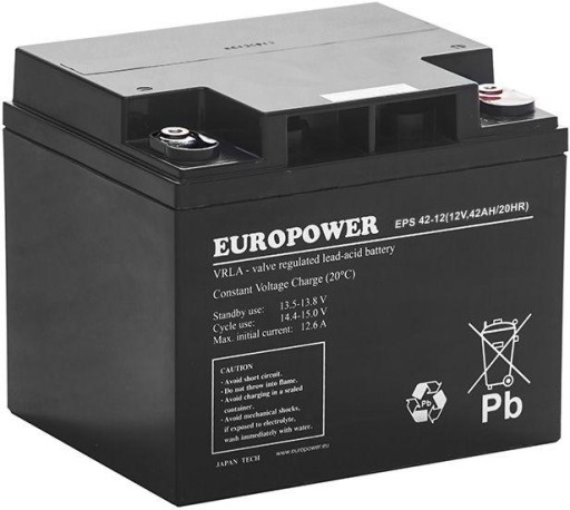 Europower eps series agm акумулятор 12v 42ah (термін служби 8-12 років)
