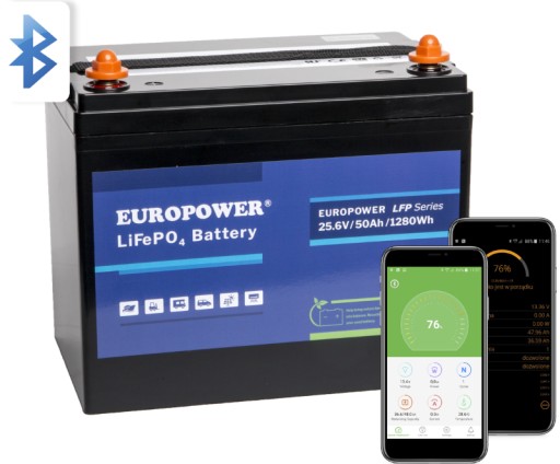 Литиевая аккумуляторная батарея lfp europower 50ah 25,6 в bluetooth lfp25.6-50 bms