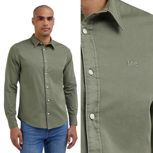 Lee PATCH SHIRT Olive Grove ZELENÁ TRIČKO CASUAL SLIM / REGULAR S