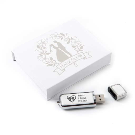 Pendrive Kožený 64 GB USB 2.0 + biely box na magnet + gravír na svadbu