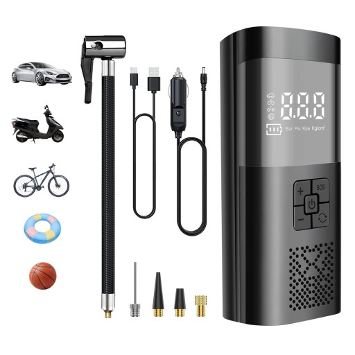 ШИННИЙ НАСОС, ПОРТАТИВНИЙ, ЕЛЕКТРИЧНИЙ ПОВТРЯНИЙ НАСОС ЗІ СВІТЛОДІОДНИМ ЛІХТАРИКОМ 7500mAh