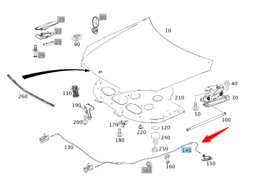 A2048800559 - Трос відкривання кришки двигуна MERCEDES C W204