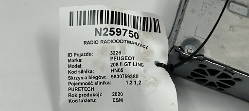 RADIO radio 9835408980 PEUGEOT 208 II GT LINE