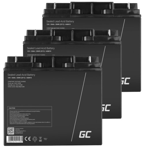 3 аккумулятора agm 12 в/24 в/36 в, 20 ач, зеленые элементы, электрические ибп для квадроциклов