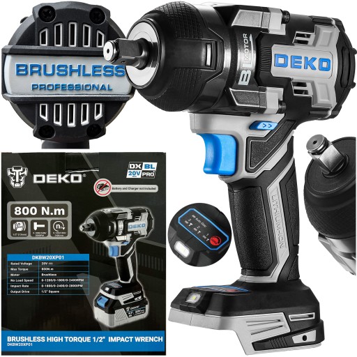 АКУМУЛЯТОРНИЙ УДАРНИЙ КЛЮЧ 1/2'' БЕЗЩІТКОВИЙ МОТОР ДЛЯ КОЛІС ПОТУЖНИЙ 800 Нм