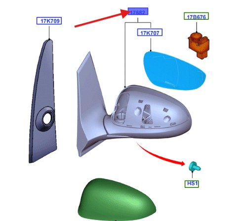Зеркало левое без подогрева ford ka 2008-2016 1751721 _ bs51-17683-ab5yyw