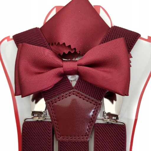 КОМПЛЕКТ З бордових підтяжок і матового метелика з кишеньковим квадратом