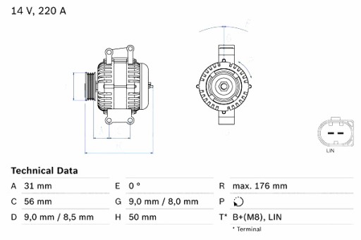 0 986 - Генератор bosch mercedes s w221 sprinter 3.5-t b906 sprinter 3-t
