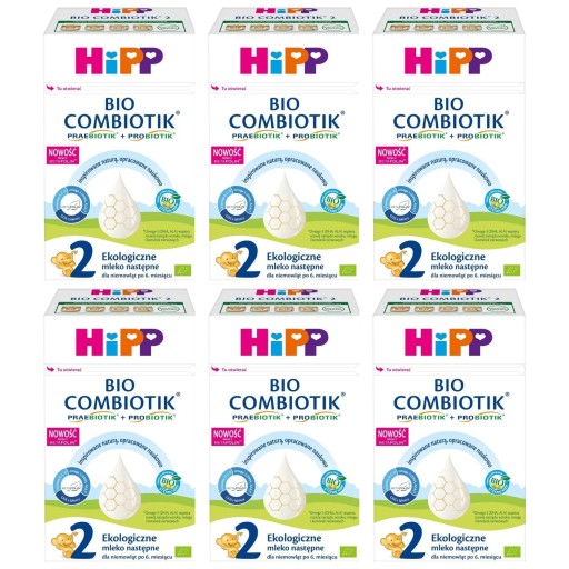 6× HiPP 2 БІО Комбіотік Органічне наступне молоко для дітей після 6 місяців 550 г