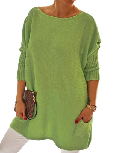 Voľný oversize sveter s vreckami NOBIS farba oliva
