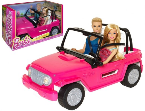 LALKA BARBIE RÓŻOWY JEEP SAMOCHÓD PLAŻOWY + 2 LALKI Barbie i Ken