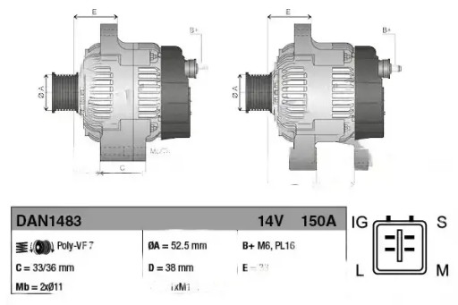 Генератор dan1483 denso lexus gs iv 150a