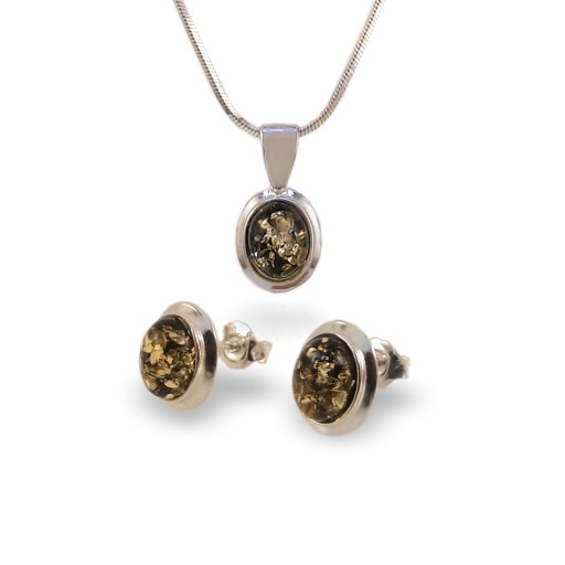 Strieborné dámske šperky komplety s jantárom