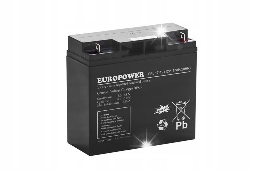 Europower agm акумулятор серії epl 12v 17ah (термін служби 15 років)