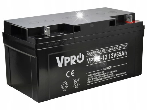 Agm акумулятор vpro 12v 65 ah гелевий vrla необслуговуваний для ups furnace strong