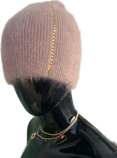 CZAPKA DAMSKA ANGORA CIEMNY BEŻ Z ŁAŃCUSZKIEM • Cena, Opinie