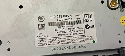 RADIO 5E0919605A SKODA OCTAVIA III