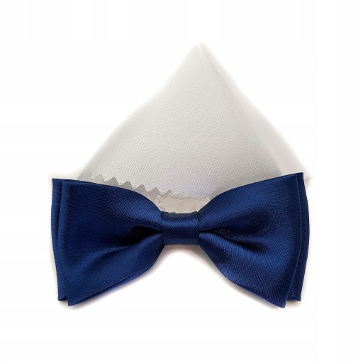 Темно-синій блискучий краватка-метелик з кишеньковим квадратом
