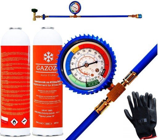 Комплект для заправки кондиционера автомобилей R134a газ