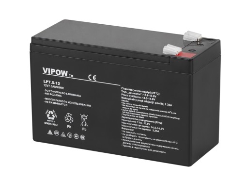 Bat0214 гелева батарея vipow 12v 7.5ah для циклічних застосувань