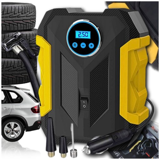 ЭЛЕКТРОМОБИЛЬНЫЙ КОМПРЕССОР НА КОЛЕСА, прикуриватель, светодиодный ЖК-насос, 12 В