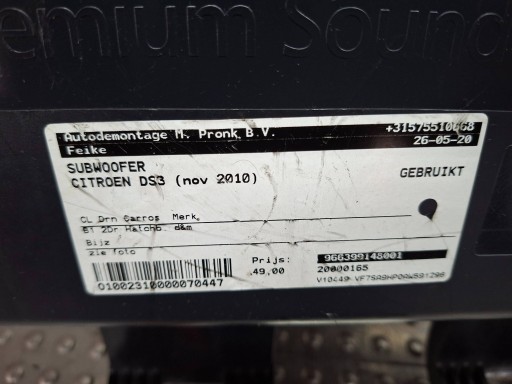SUBWOOFER Lautsprecher 9663991480 CITROEN DS3 2011