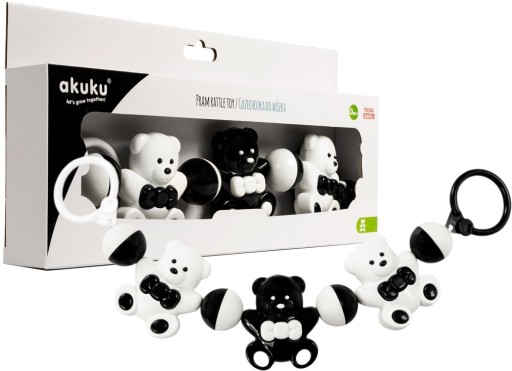 Біло-чорне брязкальце для коляски з ведмедиком Akuku A0468, 30 см