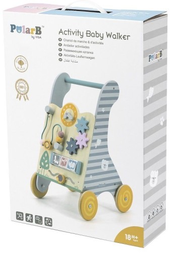 Drevený vzdelávací tlačný vozík pre deti Viga Toys Kočík Manuálny