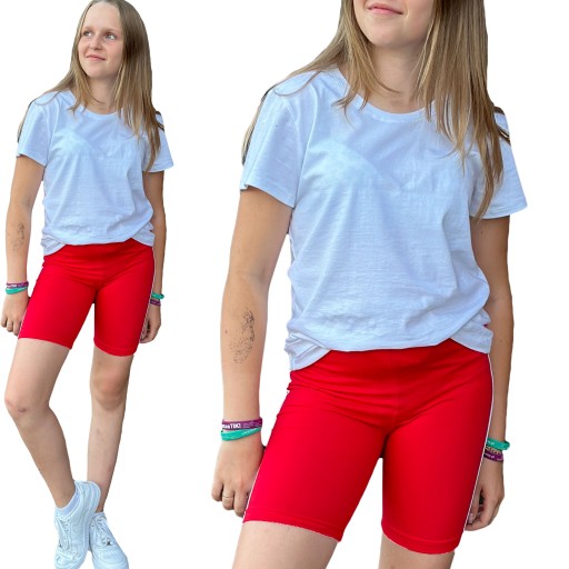 Komplet dresowy strój na WF dla dziewczynki spodenki czerwone PL 134