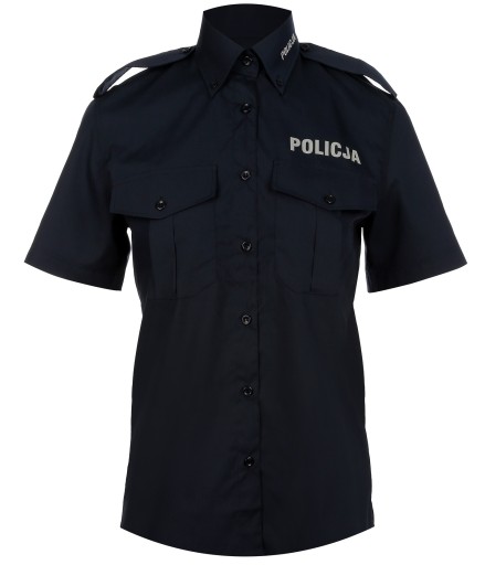 Pánska pracovná košeľa TMAVOMODRÁ s pagonmi POLICAJNÁ LIŠTA krátky rukáv 43-44 r.XL