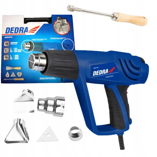 ТЕПЛОВАЯ ПИСТОЛА DEDRA 2000ВТ 60-600°C 150-500Л/МИН 3 МЕХАНИЗМА