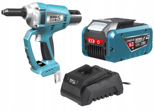 БЕСЩЕТОЧНЫЙ ЗАКЛЕПОЧНИК DEDRA + АККУМУЛЯТОР 6 Ач + ЗАРЯДНОЕ УСТРОЙСТВО